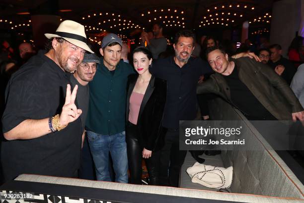 Marc Benioff, Darren Aronofsky, St. Vincent, Guy Oseary and Elon Musk attend the Sound Ventures "The Party" at Hotel Van Zandt on March 10, 2018 in...