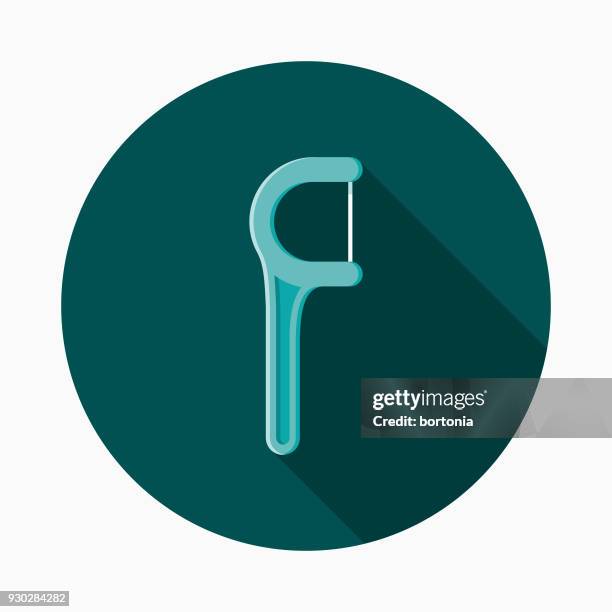 flossing pick flat design dentist icon with side shadow - floss vector stock illustrations