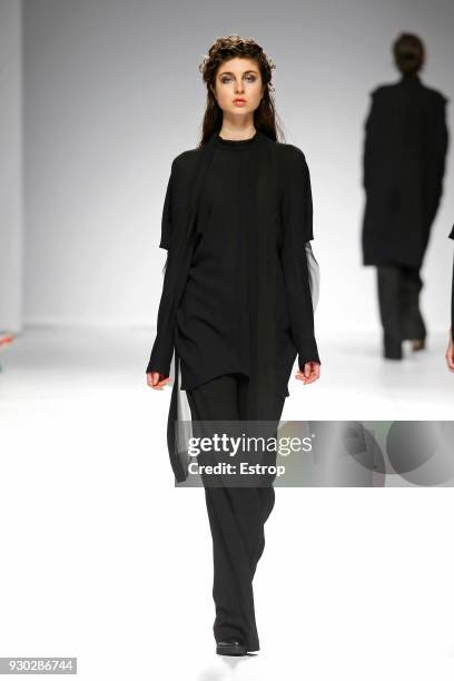 Model walks the runway during the Aleksandar Protic show as part of the Lisboa Fashion Week ‘Moda Lisboa’ 2018 on March 9, 2018 in Lisbon, Portugal.