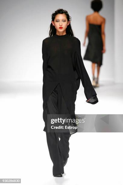 Model walks the runway during the Aleksandar Protic show as part of the Lisboa Fashion Week ‘Moda Lisboa’ 2018 on March 9, 2018 in Lisbon, Portugal.