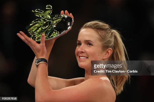 Elina Svitolina of the Ukraine with the trophy after winning the Tie Break Tens Tennis Tournament at Madison Square Garden on March 5, 2018 New York...