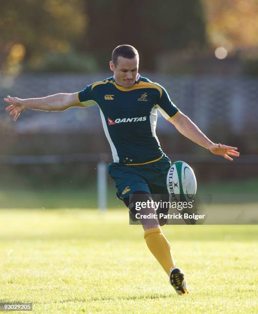 Matt Giteau in action during the Australia team training session at Old Belvedere Rugby Club on November 13, 2009 in Dublin, Ireland.