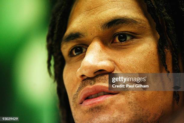 New Zealand captain Rodney So'oialo talks to the media at a press conference following the Captain' s Run at the San Siro Stadium on November 13,...