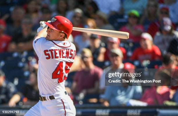 Washington Nationals outfielder Andrew Stevenson during spring training action against the Atlanta Braves at The Ball Park of the Palm Beaches.