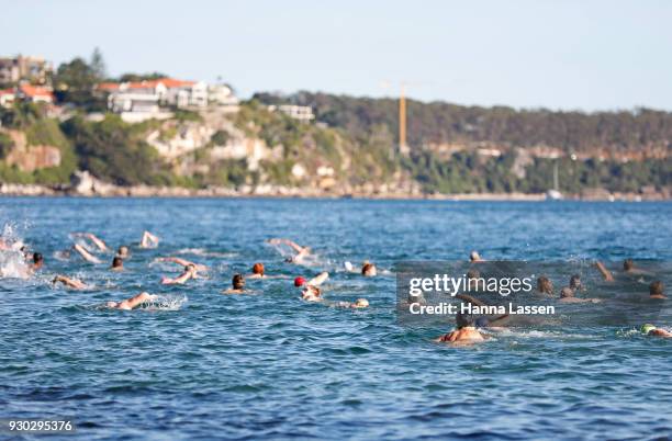 Swimmers take part in the 2018 Sydney Skinny on March 11, 2018 in Sydney, Australia. The annual nude swim event encourages swimmer to raise money for...