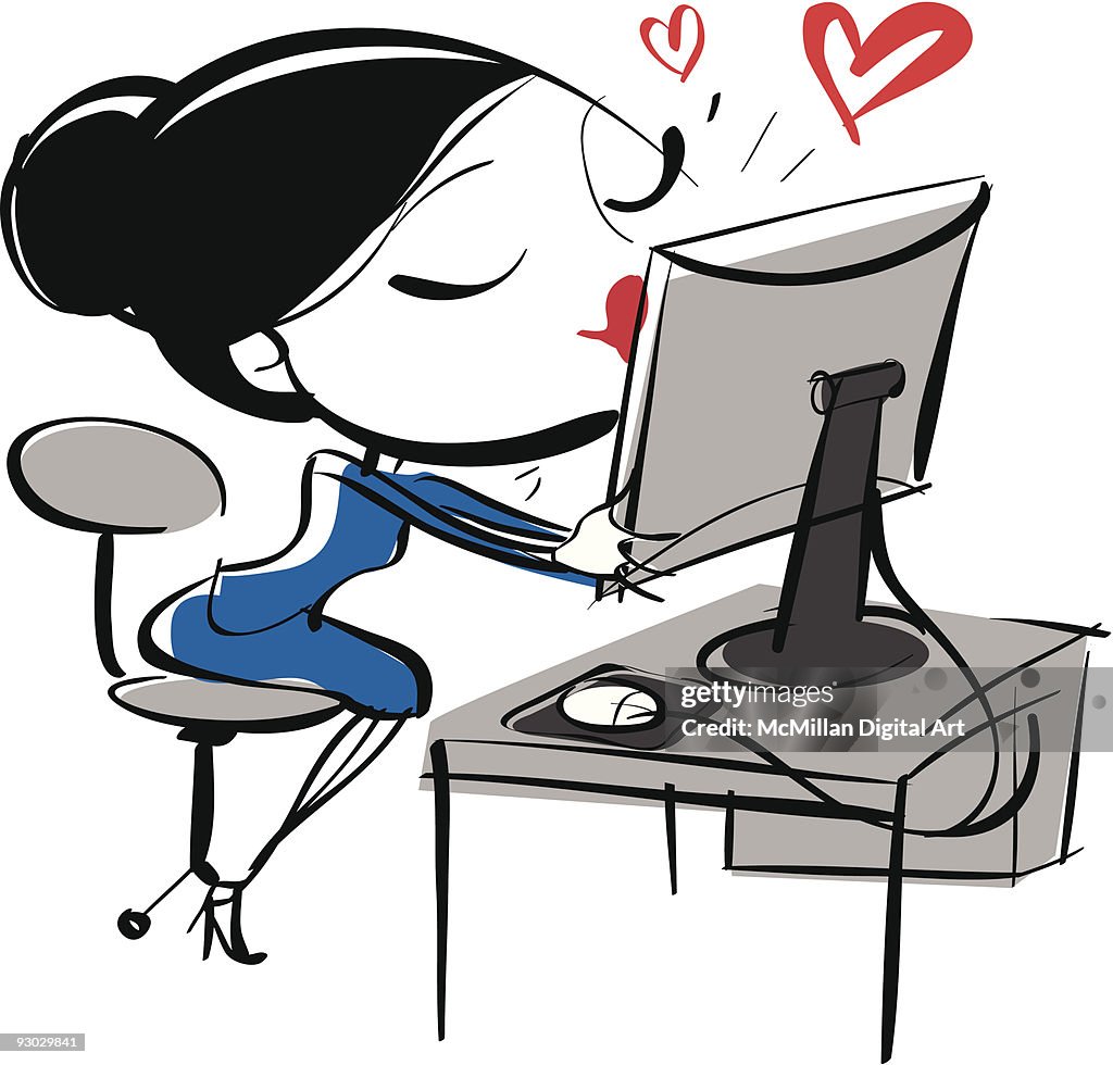 Woman Kissing Computer Monitor High-Res Vector Graphic - Getty Images
