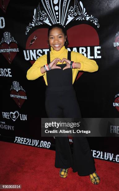 Actress/singer Laya Deleon Hayes arrives for the Free2Luv Presents "Unstoppable" held at the Regent Theater on March 10, 2018 in Los Angeles,...