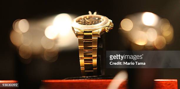 Rolex watch is displayed during a press preview of a U.S. Marhals Service auction of personal property seized from Bernard and Ruth Madoff November...