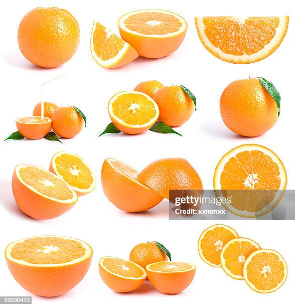 orange collection w clipping path - half full stock pictures, royalty-free photos & images