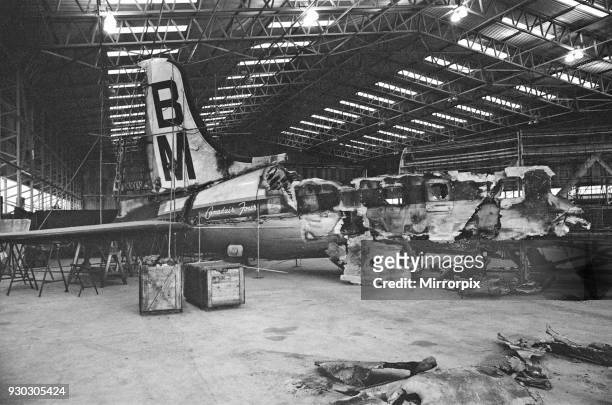 The wreckage of his British Midland plane, now at Farnborough Aerodrome. Captain Marlow Survived the Stockport air crash of 4th June 1967, and is in...