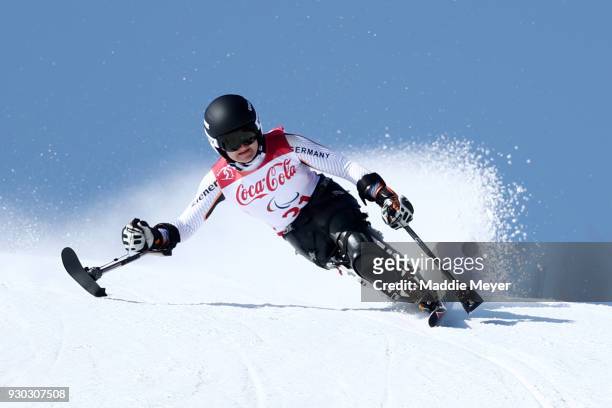 Anna-Lena Forster of Germany competes in the Women's Sitting Super-G at Jeongseon Alpine Centre on Day 2 of the PyeongChang 2018 Paralympic Games on...