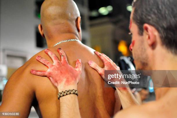 Explicit Content] People take part in Sao Paulo, Brazil, on 10 March 2018 at the 11th edition of the World Naked Bike Ride, the bicicletada pelada,...