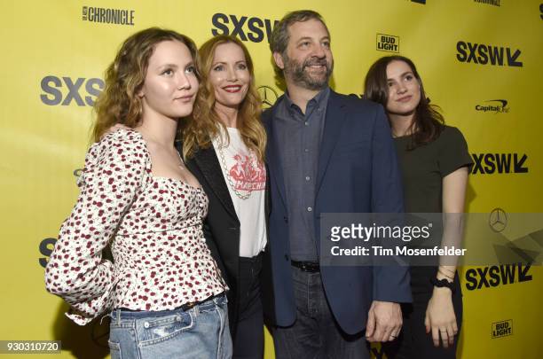 Iris Apatow, Leslie Mann, Judd Apatow, and Maude Apatow attend the 'Blockers' Premiere at the Paramount Theatre on March 10, 2018 in Austin, Texas.