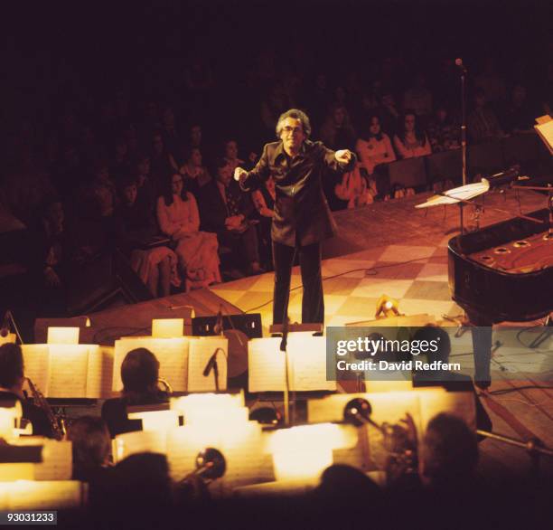 French conductor Michel Legrand on stage at the Royal Albert Hall in London, England in 1976.