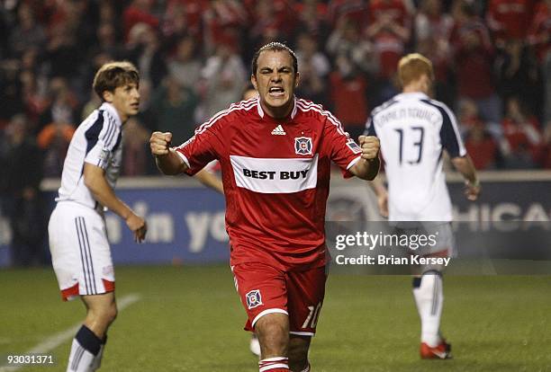 Cuauhtemoc Blanco of the Chicago Fire reacts against the New England Revolution during the second half of game 2 of the Eastern Conference Semifinals...