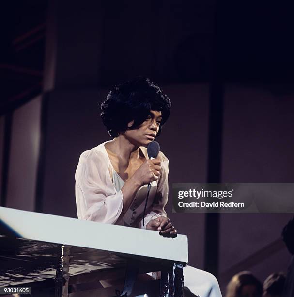 American singer and actress Eartha Kitt performs on a television show in London circa 1970.