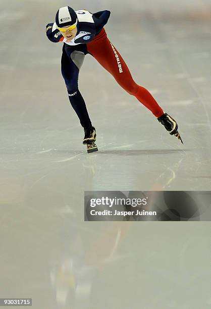 Martina Sablikova of the Czech Republic competes on her way to clocking the second best time at the 3000m race during the Essent ISU speed skating...