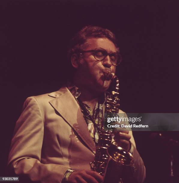 American jazz saxophonist Lee Konitz performs on stage in the 1970's.