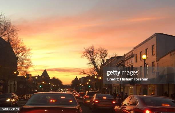 Traffic on M Street in Georgetown, at Sunset - Washington DC