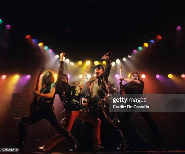 Downing, Glenn Tipton, Rob Halford and Ian Hill of Judas Priest perform on stage - Unleashed In The East album cover session taken in July 1979.