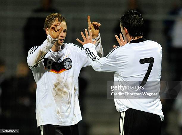 Christoph Moritz of Germany celebrates after scoring the 1:1 with his team mate Maximilian Beister during the U20 International Friendly match...