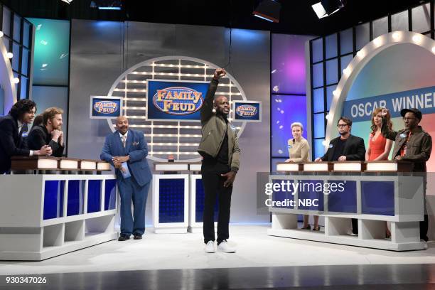 Episode 1740 "Sterling K. Brown" -- Pictured: Pete Davidson as Timothée Chalamet, Alex Moffat, Kenan Thomson as Steve Harvey, Sterling K. Brown as...