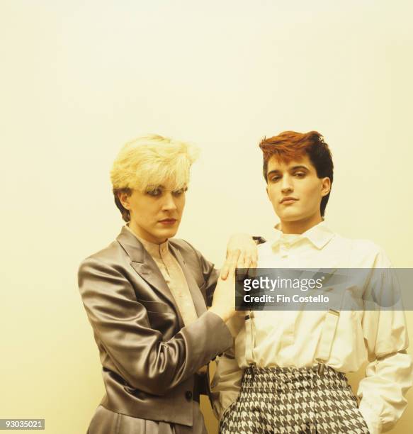 Posed portrait of David Sylvian and Steve Jansen of Japan in London, England in 1982.
