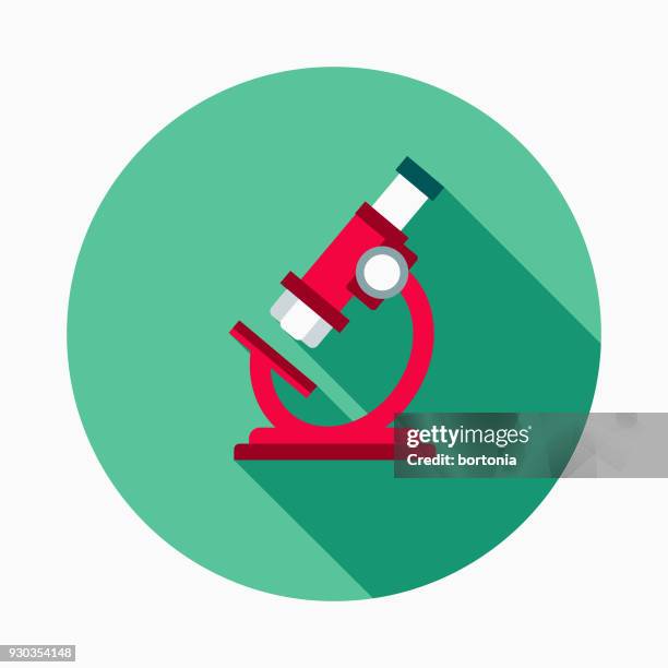 microscope flat design school supplies icon with side shadow - microscope lens stock illustrations