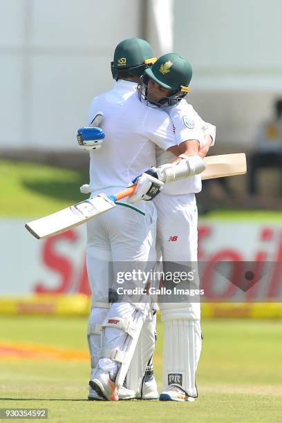 De Villiers of South Africa celebrate scoring 100 runs during day 3 of the 2nd Sunfoil Test match between South Africa and Australia at St Georges...
