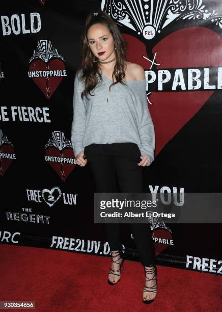 Julianne Collins arrives for the Free2Luv Presents "Unstoppable" held at the Regent Theater on March 10, 2018 in Los Angeles, California.