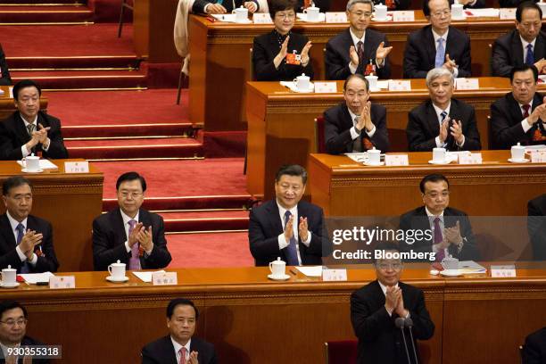 Wang Yang, vice premier, second row from left, Zhang Dejiang, chairman of the Standing Committee of the National People's Congress , Xi Jinping,...