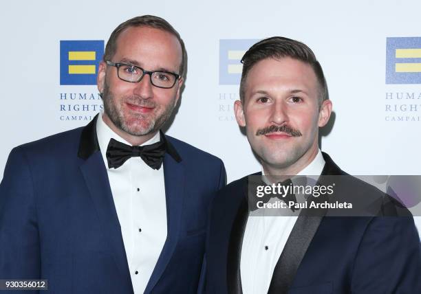 Human Rights Campaign President Chad Griffin and Charles Joughin attend the Human Rights Campaign's 2018 Los Angeles Gala Dinner at JW Marriott Los...