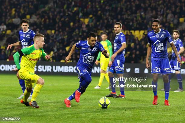 Johann Obiang of Troyes during the Ligue 1 match between Nantes and Troyes AC at Stade de la Beaujoire on March 10, 2018 in Nantes, .