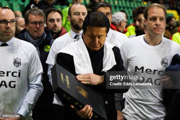 Waldemar Kita, President of Nantes during the one minute of applause in memory of the kinesitherapeuthe of the team of Nantes, Philippe Daguillon,...