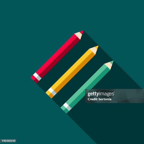 stockillustraties, clipart, cartoons en iconen met gekleurde potloden flat design school levert pictogram met kant schaduw - colored pencil