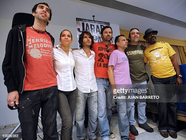 Spanish Grammy awarded group "Jarabe de Palo" pose during a press conference to launch their album "Orquesta reciclando" in Caracas, November 13,...