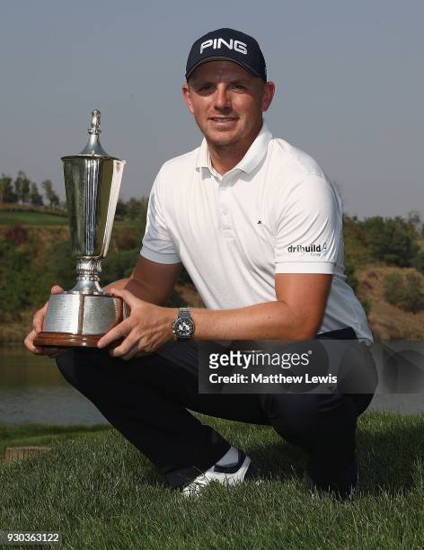 Matt Wallace of England pictured after winning the Hero Indian Open at Dlf Golf and Country Club on March 11, 2018 in New Delhi, India.