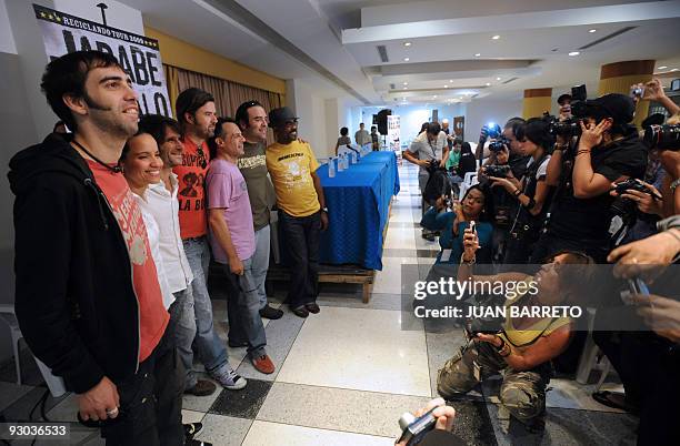 Spanish Grammy awarded group "Jarabe de Palo" pose during a press conference to launch their album "Orquesta reciclando" in Caracas, November 13,...