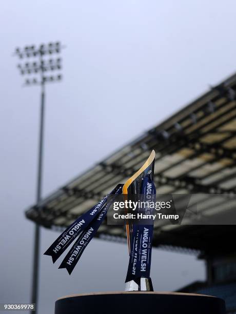 Detailed view of the Anglo Welsh Trophy during the Anglo-Welsh Cup Semi Final match between Exeter Chiefs and Newcastle Falcons at Sandy Park on...