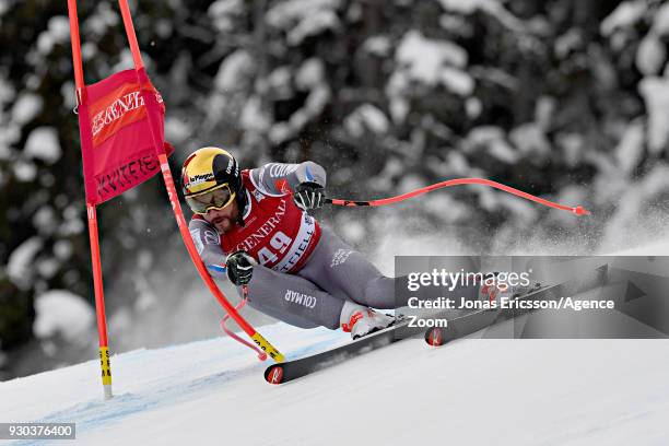 Brice Roger of France takes 3rd place during the Audi FIS Alpine Ski World Cup Men's Super G on March 11, 2018 in Kvitfjell, Norway.