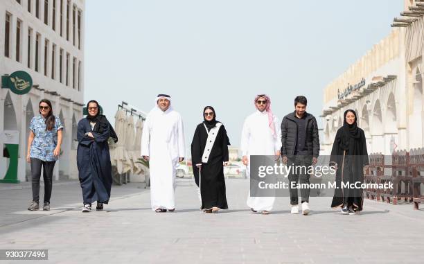 Qatari filmmakers Sara Al Obaidly, AJ Al Thani, Mahdi Ali Ali, Maha Al-Jefairi, Khalifa Al-Thani, Majid Al Remaihi and Nouf Al Sulaiti during a...