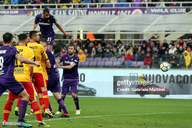 Bruno Gaspar of ACF Fiorentina scores the opening goal during the serie A match between ACF Fiorentina and Benevento Calcio at Stadio Artemio Franchi...