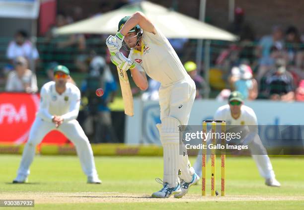 Cameron Bancroft of Australia plays a shot during day 3 of the 2nd Sunfoil Test match between South Africa and Australia at St Georges Park on March...