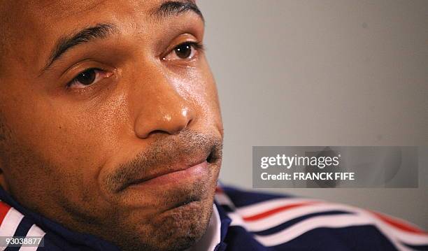 France football team captain, Thierry Henry answers questions at a press conference, on November 13, 2009 at the hotel, on the eve of the first leg...
