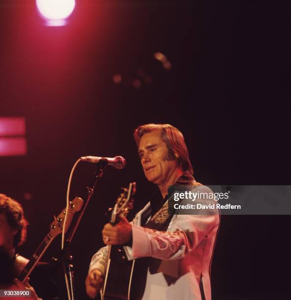 George Jones performs on stage at the Country Music Festival held at Wembley Arena, London in April 1981.