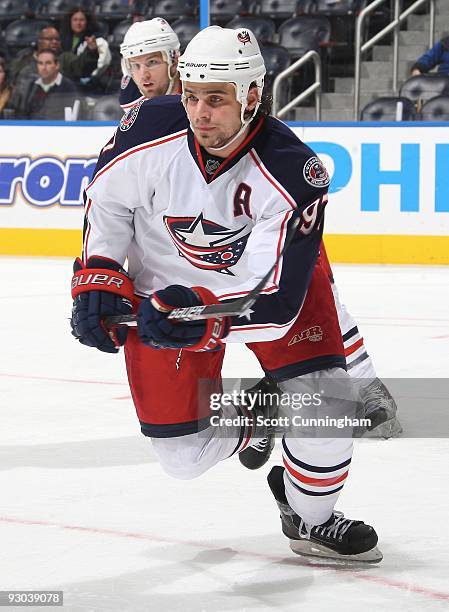 Rostislav Klesla of the Columbus Blue Jackets skates against the Atlanta Thrashers at Philips Arena on November 5, 2009 in Atlanta, Georgia.