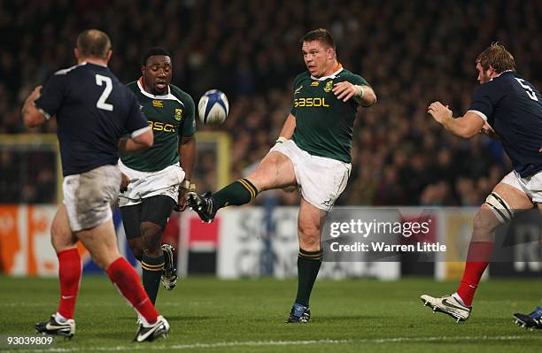 South Africa Captain John Smit punts the ball upfield during the international match between France and South Africa at Stade Municipal on November...