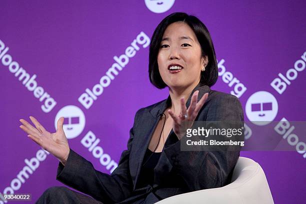 Michelle Rhee, chancellor of the District of Columbia public schools, speaks during the Bloomberg Washington Summit in Washington, D.C., U.S., on...