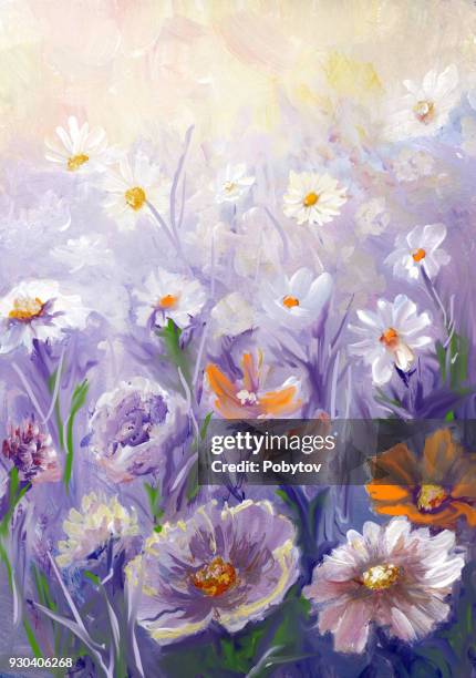 ilustraciones, imágenes clip art, dibujos animados e iconos de stock de flores de primavera, pintado de fondo - pintura producto artístico