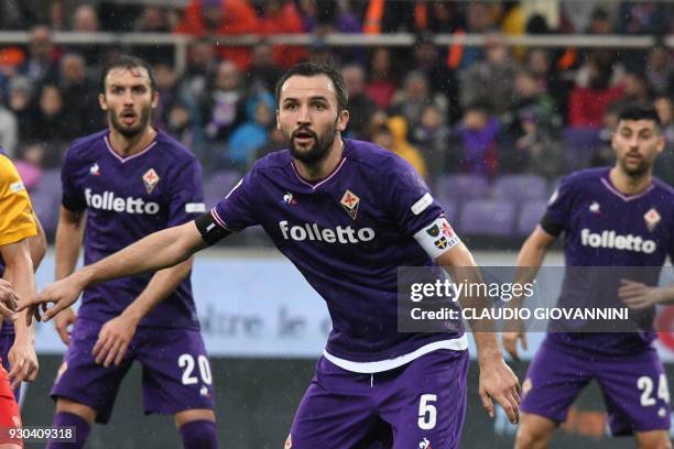 Fiorentina's midfielder and new captain Milan Badelj looks on during the Italian Serie A football match Fiorentina vs Benevento on March 11, 2018 at...